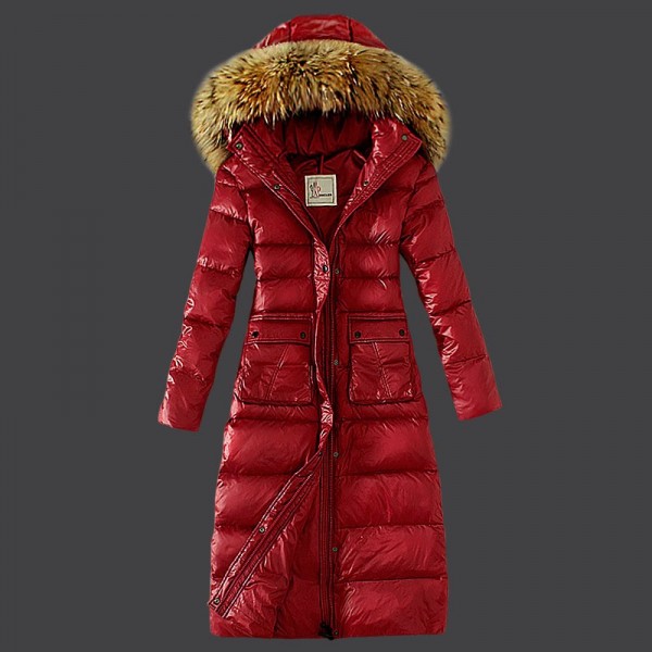 Moncler Donna lungo Giù cappotto Rosso uscita M1106